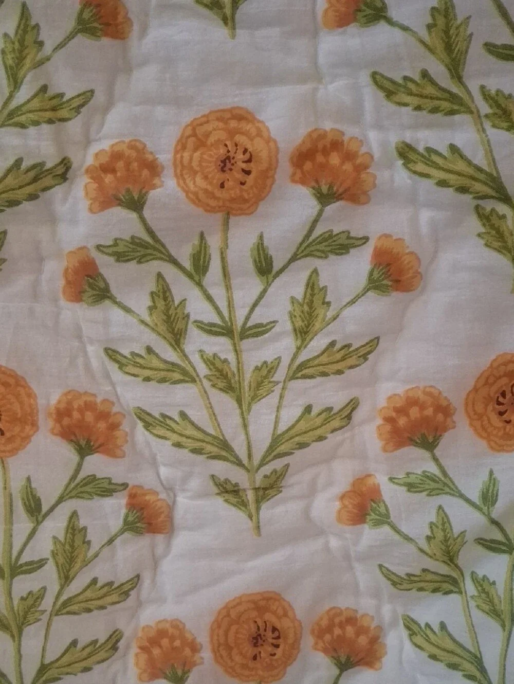 Anthropologie Citrus Floral Kind Quilt Throw in Green and Orange